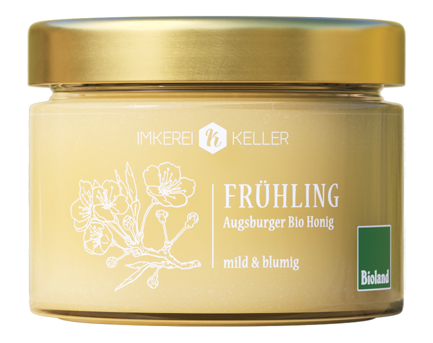 Ein Glas vom Frühlings-Honig der Imkerei Keller.