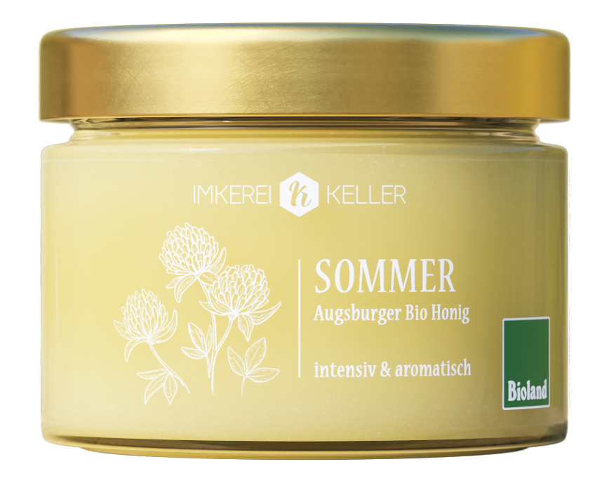 Ein Glas vom Sommer-Honig der Imkerei Keller.