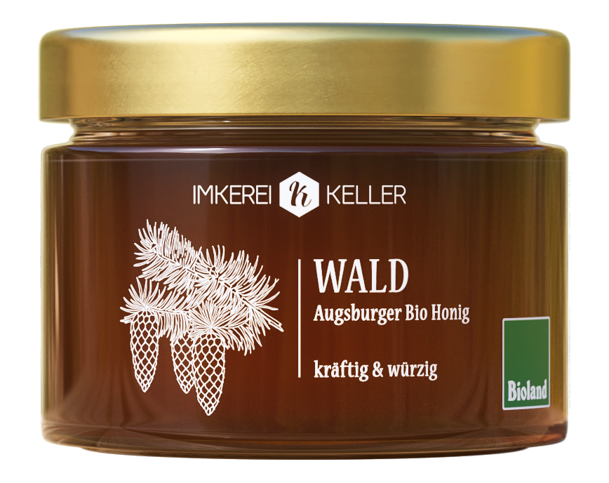 Ein Glas vom Wald-Honig der Imkerei Keller.